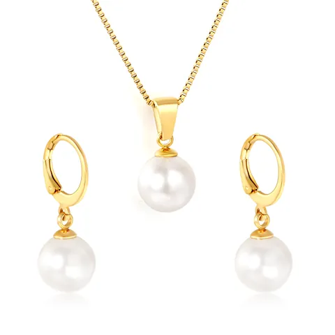 Elegante Set di Gioielli in Künstliche Perle di Acciaio Inossidabile in Stile Francese per Donna Collana con Pendente in Perla Artificial a Catena Veneziana Oro e Orecchini a Bottone