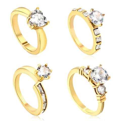 Minimalist 18K Gold Plated Stainless Steel Geometric Zirconia Ring For Women Classic Heart Round Shape Wedding Jewelry