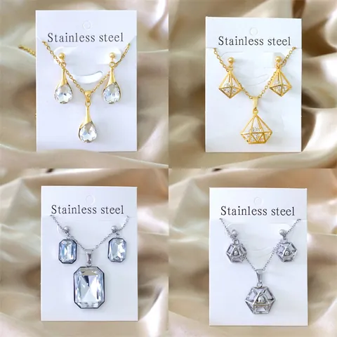 Geometrisch Edelstahl Zirkonia Halskette Und Ohrringe Hohl Wassertropfen Herz Rund Schmuck Mode Für Damen