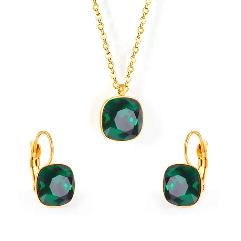 Quadratisches Zirkonia Schmuckset Für Damen Edelstahl Vergoldet Halskette Und Ohrringe Geometrischer Modeschmuck Geschenk