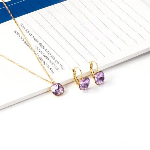 Quadratisches Zirkonia Schmuckset Für Damen Edelstahl Vergoldet Halskette Und Ohrringe Geometrischer Modeschmuck Geschenk