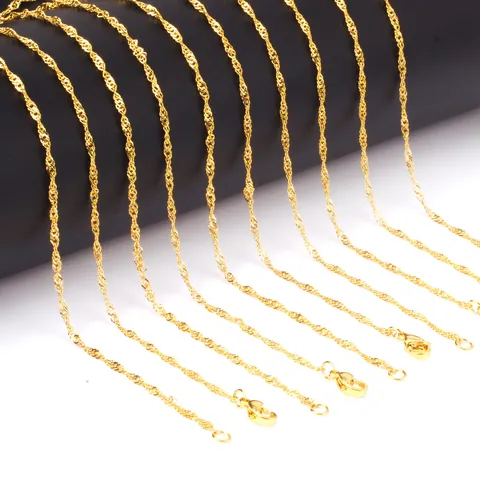 Collar de Cadena de Olas de Agua de Acero Inoxidable 2mm para Mujer Hombre Cadena Singapore Twist Minimalista Oro Plata Negro