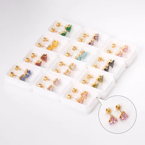 Boucles d'Oreilles Clous en Acier Inoxydable avec Zircone Géométrique Rond Étoile Cœur Triangle pour Femme Bijoux Quotidiens