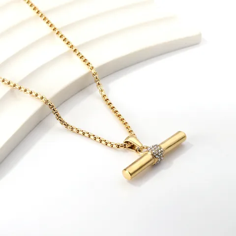 Mode Roestvrij Staal Cilinder Hanger Halsketting Voor Vrouwen Verguld Zirkonia Geometrische Staaf Ketting Luxe Sieraden