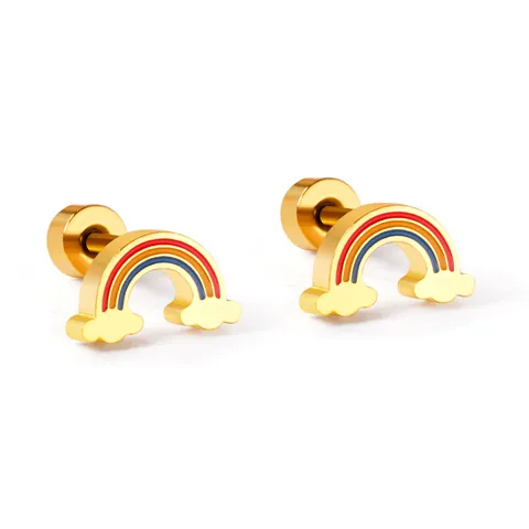 Cute Stainless Steel Cartoon Rainbow Strawberry Duck Rabbit Penguin Daisy Stud Earrings For Women Kids Gold Silver Plated Screw Back Earrings