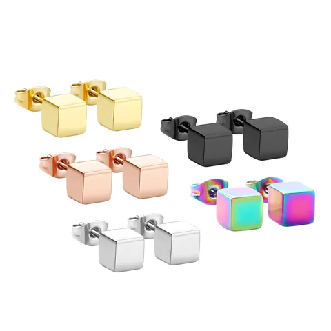 Minimalist Stainless Steel Cube Stud Earrings Geometric Square Hip Hop Punk Earrings For Men Women Fashion Jewelry Gift
