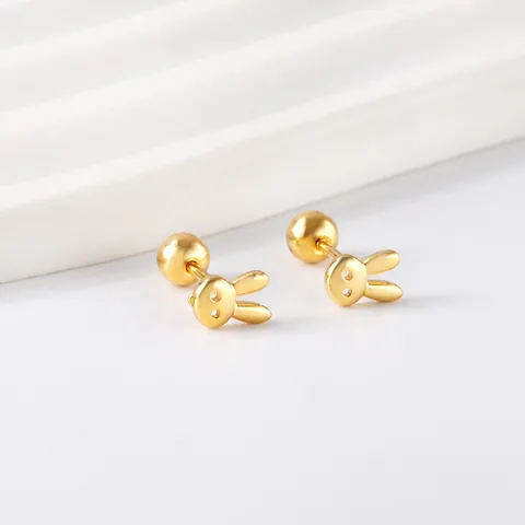 Cute Rabbit Bunny Head Stud Earrings Stainless Steel Gold Silver Plated Screw Back Earring Post For Women Fashion Jewelry