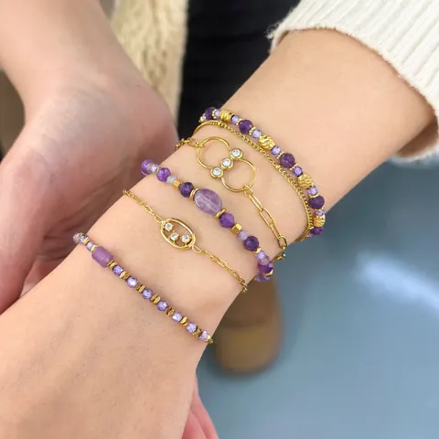 18K Gold Plated 304 Stainless Steel Bracelet For Women Fashion Natural Stone Purple Beaded Chain Bracelet Exquisite Jewelry Gift