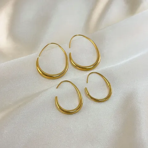 French Style Minimalist 304 Stainless Steel Teardrop Hoop Earrings 18K PVD Gold Plated Chunky Water Drop Oval Jewelry Women