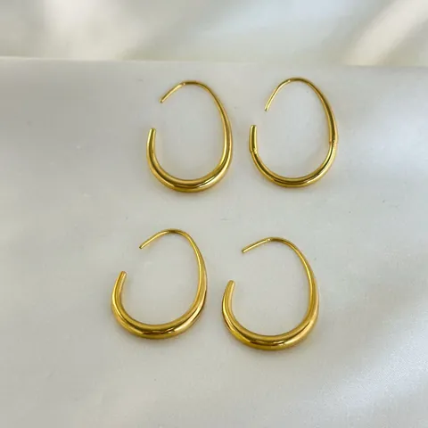 French Style Minimalist 304 Stainless Steel Teardrop Hoop Earrings 18K PVD Gold Plated Chunky Water Drop Oval Jewelry Women