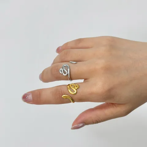 Minimalist 304 Stainless Steel Snake Open Ring For Women Men 18K PVD Gold Plated Adjustable Animal Finger Ring Jewelry Gift