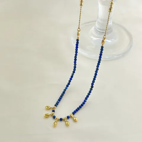 Lapis Lazuli Beaded Necklace For Women 18K Gold Plated 304 Stainless Steel Pendant Necklace Bohemian Fashion Jewelry
