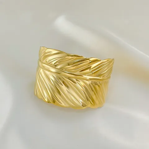 Vintage Exaggerated Feather Cuff Bracelet For Women 304 Stainless Steel 18K PVD Gold Plated Open Bangle Statement Jewelry