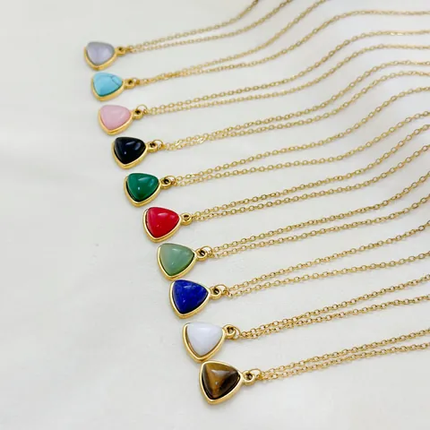 18K PVD Gold Plated 304 Stainless Steel Triangle Pendant Necklace For Women Colorful Natural Stone Geometric Jewelry Gift