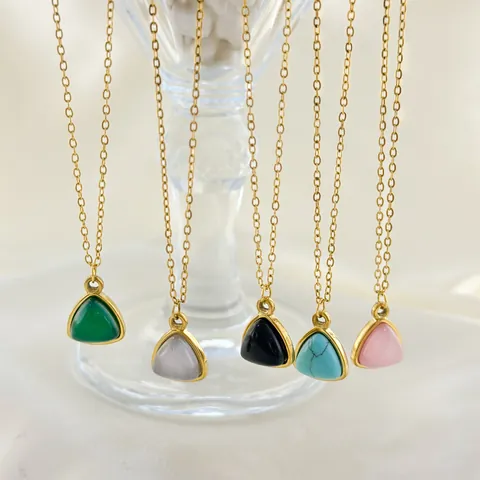 18K PVD Gold Plated 304 Stainless Steel Triangle Pendant Necklace For Women Colorful Natural Stone Geometric Jewelry Gift