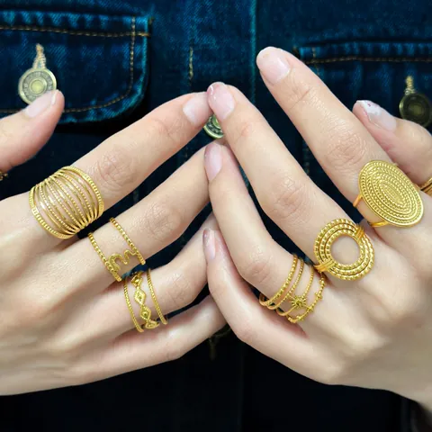 Vintage 304 Edelstahl Ring Für Damen 18K PVD Vergoldet Böhmisch Geometrisch Offen Einstellbar Mode Schmuck Fingerring