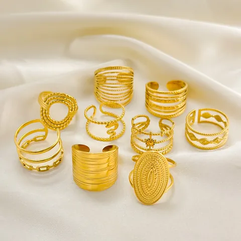 Vintage 304 Edelstahl Ring Für Damen 18K PVD Vergoldet Böhmisch Geometrisch Offen Einstellbar Mode Schmuck Fingerring