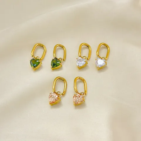 18K PVD Gold Plated 304 Stainless Steel Heart Zirconia Huggie Earrings For Women Elegant Geometric Love Jewelry Gift