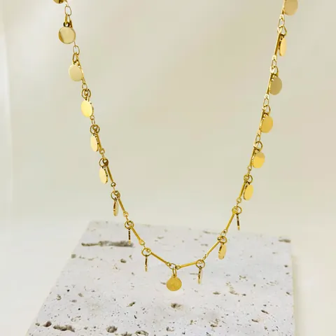 Minimalist 18K PVD Gold Plated 304 Stainless Steel Round Disc Sequin Pendant Necklace For Women Elegant Clavicle Chain Jewelry