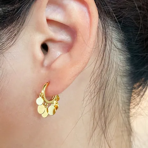 18K Vergulde 304 Roestvrijstalen Creolen Met Hangende Schijven Lovertjes Ronde Bedels Minimalistische Mode Sieraden Voor Vrouwen