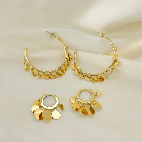 18K Vergulde 304 Roestvrijstalen Creolen Met Hangende Schijven Lovertjes Ronde Bedels Minimalistische Mode Sieraden Voor Vrouwen