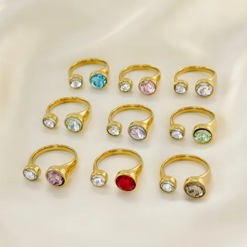 18K Gold Plated 304 Stainless Steel Open Ring For Women Round Zirconia Double Headed Adjustable Ins Style Fashion Jewelry