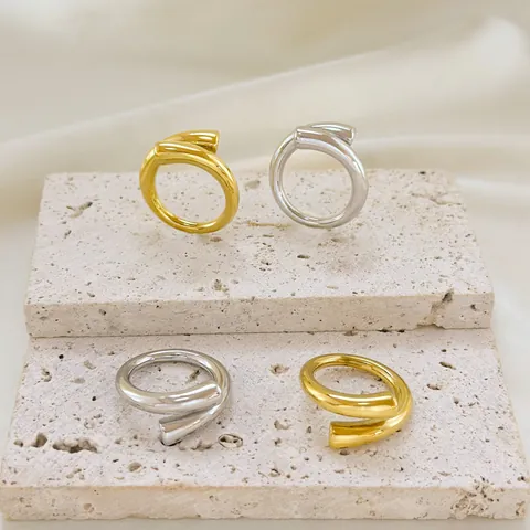 Minimalist 304 Stainless Steel Open Ring 18K PVD Gold Plated Twisted Spiral Adjustable Finger Ring For Women Gift