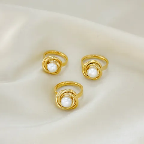 18K Vergoldeter Edelstahl Künstliche Perlenring Für Damen Vintage Drahtgewickelt Vogelnest Design Statement Schmuck Fingerring
