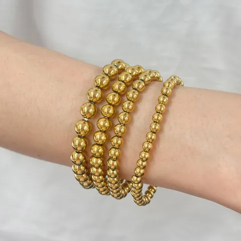 Minimalist 18K Gold Plated 304 Stainless Steel Beaded Bracelet For Women Elastic Rope Round Ball Bead Stacking Bangle Jewelry