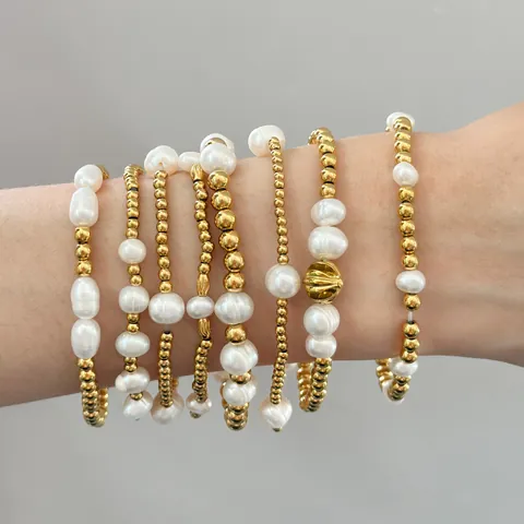 18K Gold Plated Stainless Steel Freshwater Pearl Beaded Bracelet For Women Fashion Elegant Baroque Pearl Jewelry Gift