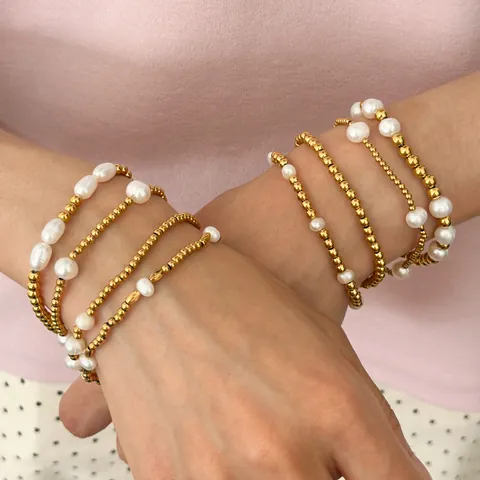 18K Gold Plated Stainless Steel Freshwater Pearl Beaded Bracelet For Women Fashion Elegant Baroque Pearl Jewelry Gift