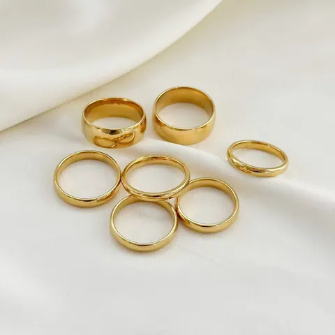 Minimalist 18K PVD Gold Plated 304 Stainless Steel Plain Band Ring For Women Waterproof Anti Allergic Ins Style Jewelry