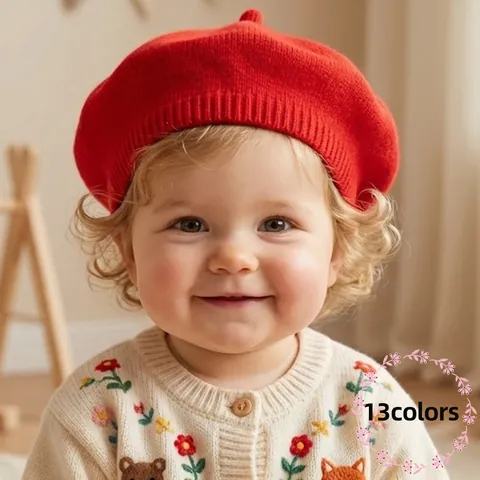 Boina de Punto de Color Sólido Simple para Bebé Estilo Coreano Otoño Invierno Sombrero de Pintor Cálido para Infante de 0-2 Años Accesorios