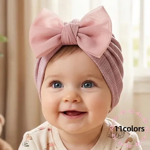 Weicher Gerippter Baby Turban Hut Mit Großer Schleife Säugling Kleinkind Beanie Mütze Elastische Kopfbedeckung Für Mädchen Fotografie
