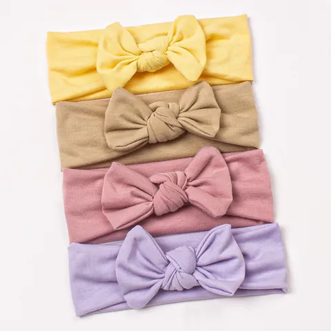 Baby Bow Headband For Girls Soft High Elastic Polyester Knotted Turban Hair Band Daily Birthday Photography Accessories