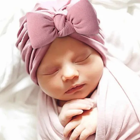 Soft Elastic Baby Turban Hat With Large Bow Decorative Toddler Windproof Warm Bonnet Headwrap For Infants Girls