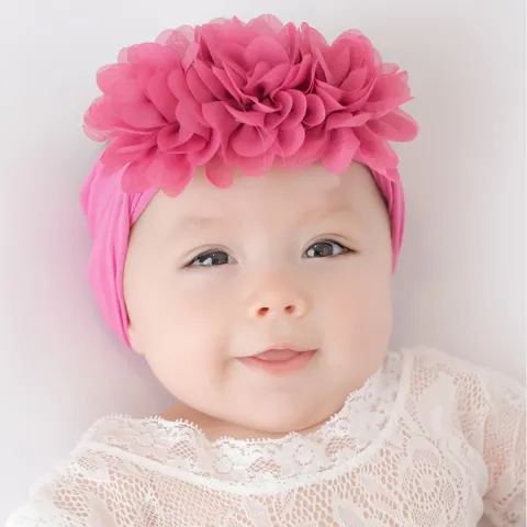 Diadema Elástica para Bebé Con Tres Flores de Chifón Bandas para el Cabello de Nailon Suave Accesorios Florales para Niñas
