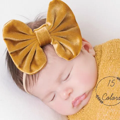 Baby Velvet Bow Hairband Stretch Nylon Headband For Infant Toddler Newborn Soft Hair Accessories Solid Bowknot Headwraps Multi Color Option