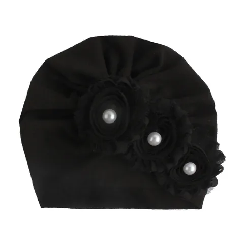 Cappello a Turbante per Neonata Con Tre Fiori Perla Artificiale Morbido Elastico Berretto per Neonati Accessori per Bambini