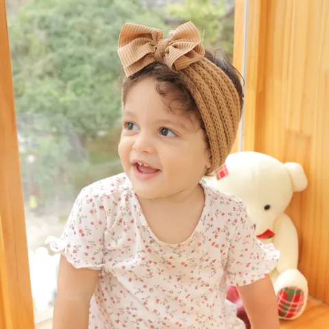 Baby Meisje Gebreide Hoofdband Grote Strik Zachte Elastische Tulband Haarband Warme Winter Hoofdwikkel Voor Peuters Baby's Kinderen Haaraccessoires