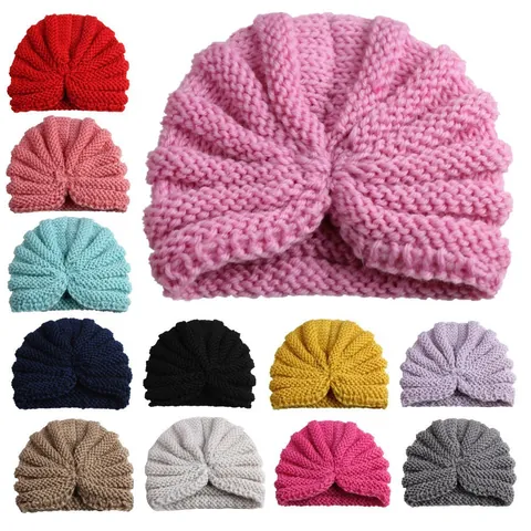 Gorro Turbante de Punto Suave para Bebé Recién Nacido Gorro de Rosquilla Color Sólido Envoltura Retorcida para Niños Niñas