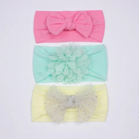 Diademas de Nailon Suave para Bebé Con Lazo de Tela Flor de Gasa Lazo de Malla Cintas Elásticas para el Pelo para Niñas