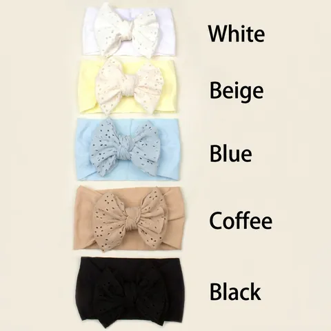 Baby Mädchen Elastisches Nylon Stirnband Weiche Ösen Spitze Schleife Haarband Einfarbig Kopfschmuck Kleinkinder Foto Requisite