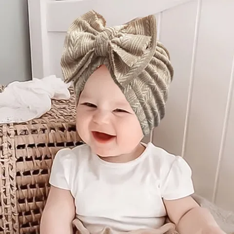Gorro Turbante para Bebé Niña con Lazo Grande de Punto Suave Envoltura de Cabeza para Recién Nacido Color Sólido Accesorios Cómodos
