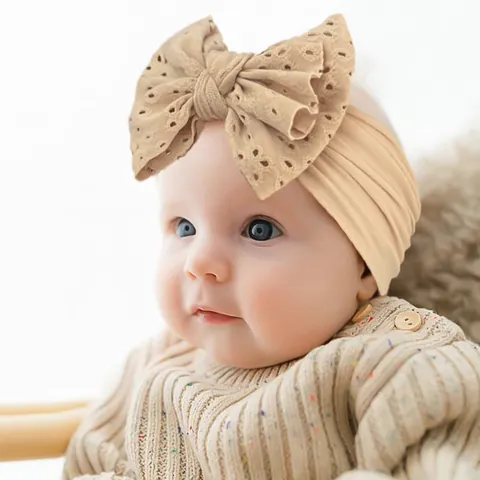 Baby Mädchen Elastisches Nylon Stirnband Weiche Ösen Spitze Schleife Haarband Einfarbig Kopfschmuck Kleinkinder Foto Requisite
