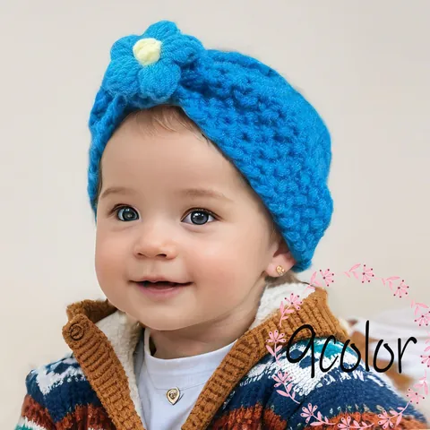 Baby Strick Stirnband Mit Blume Weich Warm Gehäkelt Ohrenwärmer Kleinkind Fontanellenschutz Haarband Herbst Winter Zubehör