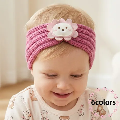 Diadema de Punto para Bebé Lindo Patrón de León de Dibujos Animados Otoño Invierno Cálido Cortavientos Poliéster Elastano