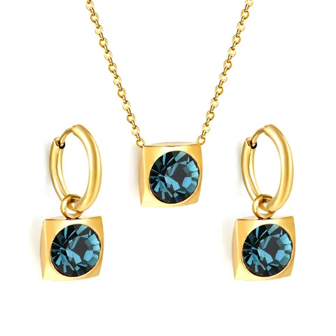 Edelstahl Zirkonia Quadrat Anhänger Halskette Und Ohrringe Für Damen Gold Silber Vergoldet Luxus Mode Minimalistisch Geometrisch Schmuck