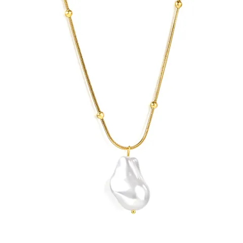 Stainless Steel Artificial Baroque Pearl Pendant Necklace Gold Silver Plated Snake Chain Metal Beads Minimalist Jewelry For Women