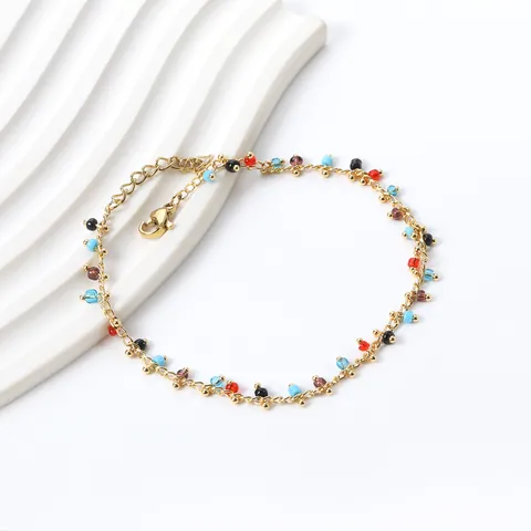 Boho Vergoldetes Edelstahl Perlen Fußkettchen Für Damen Bunte Emaille Perlen Verstellbare Strand Fußkette Schmuck